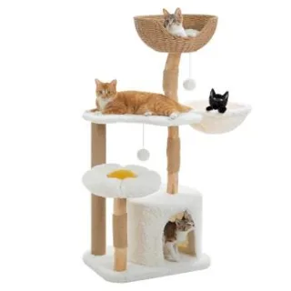 Pawz Road Moderner Katzenbaum aus Rattan und Naturholz, 120 cm