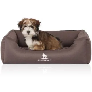 Knuffelwuff Orthopädisches Wasserabweisendes Hundebett Leon aus Velours mit Handwebcharakter braun/ grau S