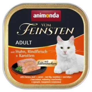 animonda Vom Feinsten Nassfutter Katze, Adult, mit Schlemmerkern Huhn, Rindfleisch und Karotte 32x100 g