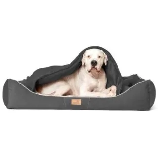 Tierlando RUDOLPH - Orthopädisches Hundebett inkl. Schonbezug mit Hundedecke schwarz/ graphit 1,1 m, 25 cm, 90 cm