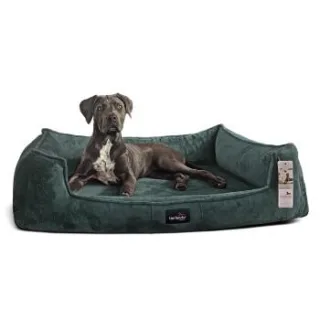 Tierlando ® Orthopädisches Hundebett FRANKLIN Kuscheliger Teddy-Stoff - Hundesofa petrol 1,3 m, 25 cm, 1 m
