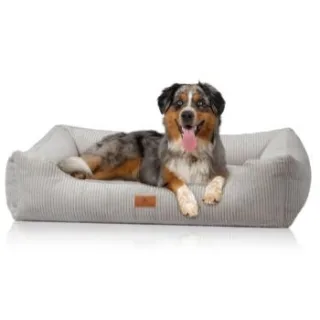 Knuffelwuff Hundebett aus Cord mit Handwebcharakter Olivia hellgrau S