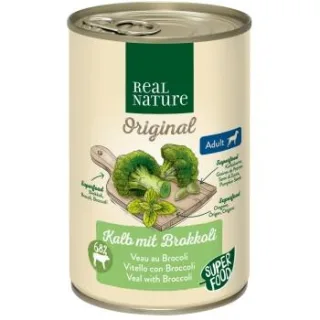 REAL NATURE Superfood Nassfutter Hund, Adult, Kalb mit Brokkoli 12x400 g