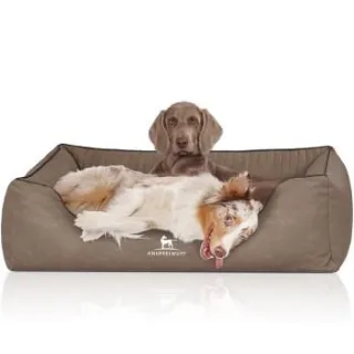 Knuffelwuff Orthopädisches Hundebett Columbia aus laser-gestepptem Kunstleder stone clay XXL