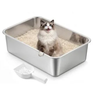 FEANDREA Katzenklo Edelstahl, Katzentoilette offen,geruchsfrei, leicht zu reinigen L