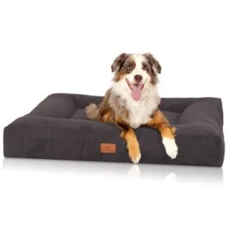 Knuffelwuff orthopädisches Hundebett aus Velours mit Handwebcharakter Sofia schwarz XL
