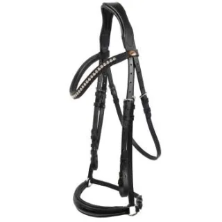 Hans Melzer Horse Equipment Hans Melzer Trense Valluhn schwarz/silber hannoversches Reithalfter schwarz unterlegt LACK WB (Warmblut)