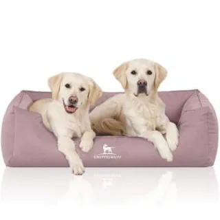 Knuffelwuff Orthopädisches Wasserabweisendes Hundebett Leon aus Velours mit Handwebcharakter hellrosa XL
