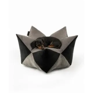 Lionto Hundebett - Kronenkissen grau/ schwarz M