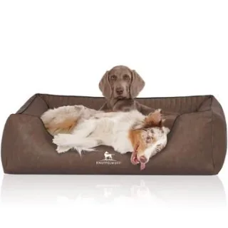 Knuffelwuff Orthopädisches Hundebett Chesapeake aus Laser gestepptem marmoriertem Kunstleder braun XL