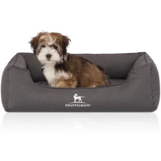 Knuffelwuff Orthopädisches Wasserabweisendes Hundebett Leon aus Velours mit Handwebcharakter anthrazit S