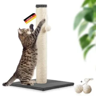 Rohrschneider ® Kratzbaum L, mit Katzenspielzeug, Bodenplatte mit Cordbezug dunkelgrau 36 cm, 36 cm, 64 cm