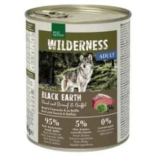 REAL NATURE WILDERNESS Nassfutter Hund, Adult, Black Earth, Rind mit Strauß und Büffel 6x800 g