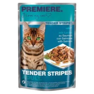 PREMIERE Tender Stripes Nassfutter Katze Adult Lachs 112x85 g