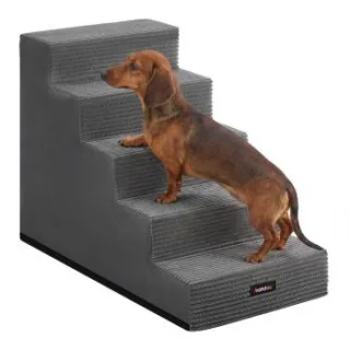 FEANDREA Hundetreppe, 2/3/4/5 Stufen Haustiertreppe aus grauem Cordstoff Waschbar schiefergrau XXL