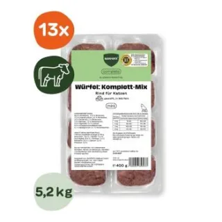 BARFER'S Würfel: Komplett-Mix Rind für Katzen 13x400 g
