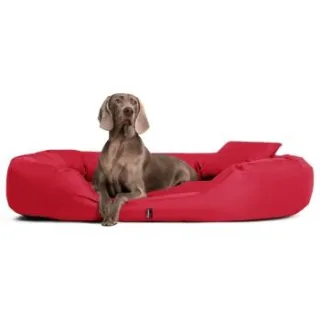 Tierlando ® Orthopädisches Hundebett SAMMY | Robuster Polyester | Dicke Umrandung dunkelrot 1,4 m, 30 cm, 1,05 m