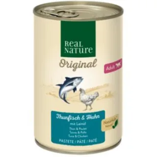 REAL NATURE Original Nassfutter Katze, Adult, Thunfisch und Huhn mit Leinöl 12x400 g