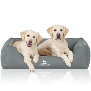 Knuffelwuff Orthopädisches Wasserabweisendes Hundebett Leon aus Velours mit Handwebcharakter petrol XL