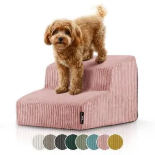 Rohrschneider ® Haustiertreppe mit rutschfester Unterseite und abnehmbarem Cordbezug rosa