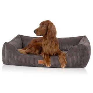 Knuffelwuff orthopädisches Hundebett aus Cord mit Handwebcharakter Nunavut braun/ grau S