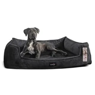 Tierlando ® Orthopädisches Hundebett FRANKLIN Kuscheliger Teddy-Stoff - Hundesofa anthrazit 1,6 m, 25 cm, 1,1 m