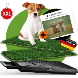 PfotenWunder® Hundeklo XXL 76*51cm, 2 Easy-Wash-Rasen + 1 Büchlein