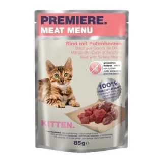 PREMIERE Meat Menu Nassfutter Kitten mit Rind und Putenherzen 48x85 g
