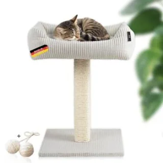 Rohrschneider ® Katzenbaum Wolly mit kuscheligem Katzenbett, waschbarer Kissenbezug beige