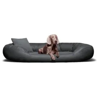 Tierlando ® Orthopädisches Hundebett Sammy VISCO | Kunstleder - High-Tech-Velours schwarz/ graphit 1,4 m, 30 cm, 1,05 m