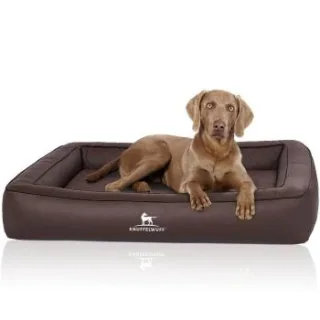 Knuffelwuff Orthopädisches Hundebett aus Laser gestepptem Kunstleder Hampstead braun XXL