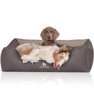 Knuffelwuff Orthopädisches Hundebett Outlander aus laser-gestepptem Kunstleder hellgrau/ dunkelgrau XL