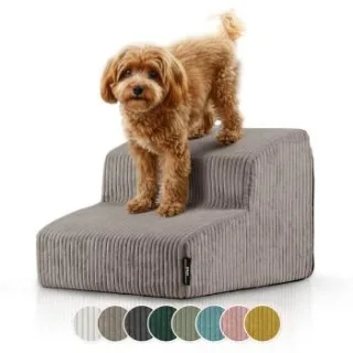 Rohrschneider ® Haustiertreppe mit rutschfester Unterseite und abnehmbarem Cordbezug taupe