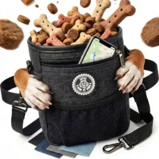 HUND IST KÖNIG ® Premium Leckerlibeutel für Hunde | Robuster Futterbeutel Hunde mit viel Stauraum anthrazit/ schwarz