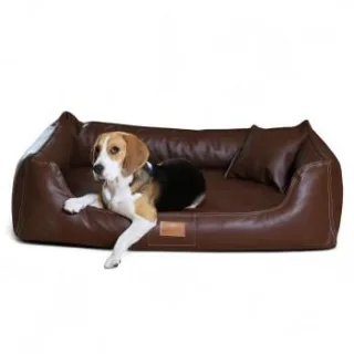 Tierlando ® Orthopädisches Hundebett Maddox Kunstleder Hundesofa Mittelgroß Große Hunde Hundesofa XL XXL braun 1,2 m, 25 cm, 85 cm