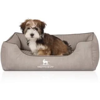 Knuffelwuff Orthopädisches Hundebett Tampa aus laser-gestepptem Kunstleder grau M-L
