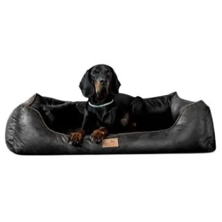 Tierlando ALBERTO ORTHO Orthopädisches Hundebett mit Velours Vintage schwarz 1 m, 25 cm, 75 cm