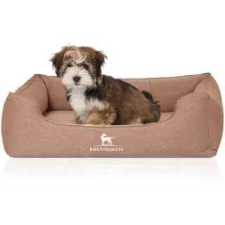 Knuffelwuff Orthopädisches Hundebett Leano aus Velours mit Handwebcharakter hellbraun S