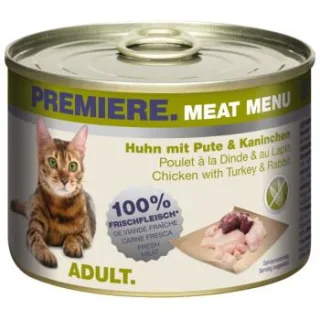 PREMIERE Meat Menu Nassfutter Katze Adult Huhn mit Pute und Kaninchen 24x200 g