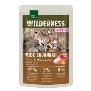 REAL NATURE WILDERNESS Nassfutter Katze, Kitten, Wide Savannah, Lamm und Wildschwein 12x85 g