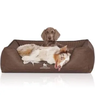 Knuffelwuff Orthopädisches Hundebett Columbia aus laser-gestepptem Kunstleder braun XXL