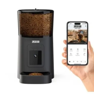 Zedar Futterautomat Katze mit kamera - Edelstahl napf - 6 Liter - mit APP Steuerung - Automatischer Futterspender für Trockenfutter - Design für Katzen & Hunde - A900
