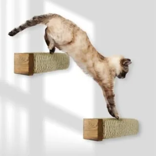 Rohrschneider ® Katzentreppe, Wandelement für Katzen mit starkem Sisalseil, 2-er Set sandbraun