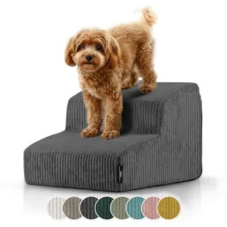 Rohrschneider ® Haustiertreppe mit rutschfester Unterseite und abnehmbarem Cordbezug dunkelgrau
