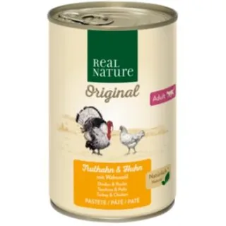 REAL NATURE Original Nassfutter Katze, Adult, Truthahn und Huhn mit Walnussöl 24x400 g