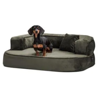 Tierlando SHARLEEN VISCO PLUS - Orthopädisches Hundesofa mit kuscheligem Teddystoff dunkles olivgrün 1 m, 40 cm, 80 cm