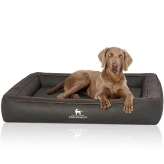 Knuffelwuff Orthopädisches Hundebett aus Laser gestepptem Kunstleder Montego schwarz M-L