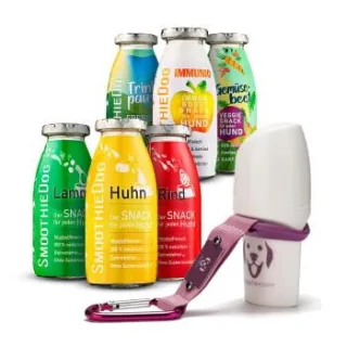SmoothieDog Mix 6x 250 ml + Doggyroller Rosa mit Karabiner
