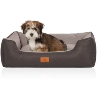 Knuffelwuff Hundebett Luke aus Velours mit feinem Handwebcharakter schwarz/ grau S