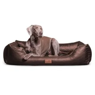 Tierlando LOUIS - Orthopädisches Hundebett aus gestepptem Kunstleder braun 80 cm, 22 cm, 60 cm
